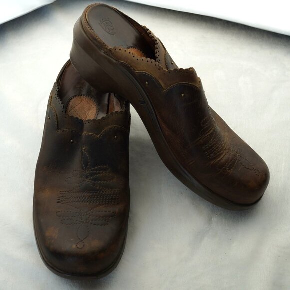 Ariat Brown Leather Western Slip-On Clogs Size 10B‎ Style 94225 - Picture 1 of 11